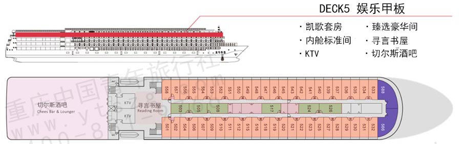 世纪凯歌号豪华三峡游轮甲板布局介绍：娱乐甲板
